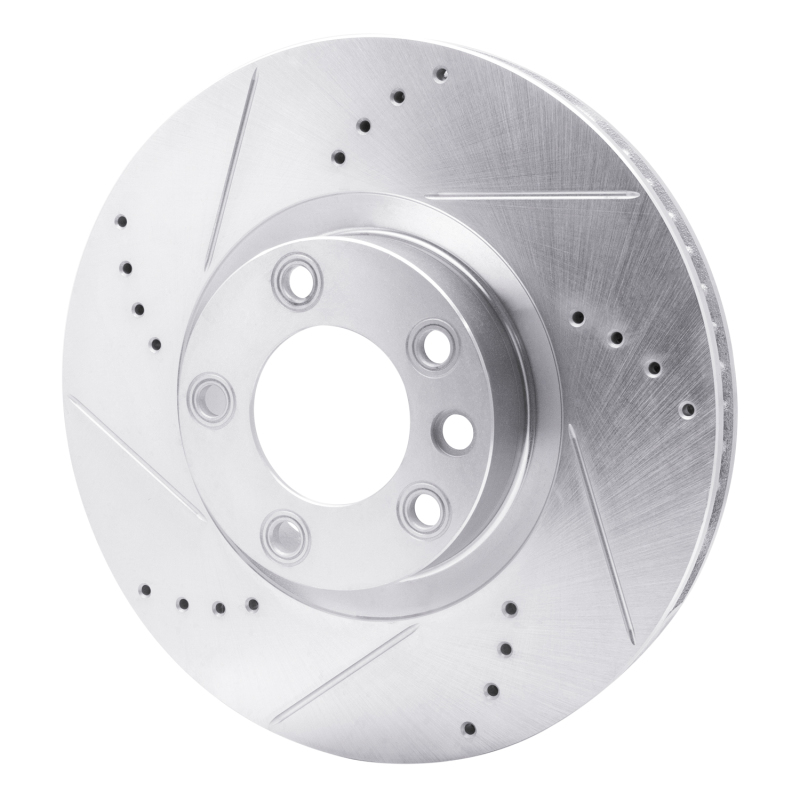 Porsche Cayenne Brake Rotor (1) - Right Front - R1 Concepts - Drilled & Slotted - Silver - `11-`18